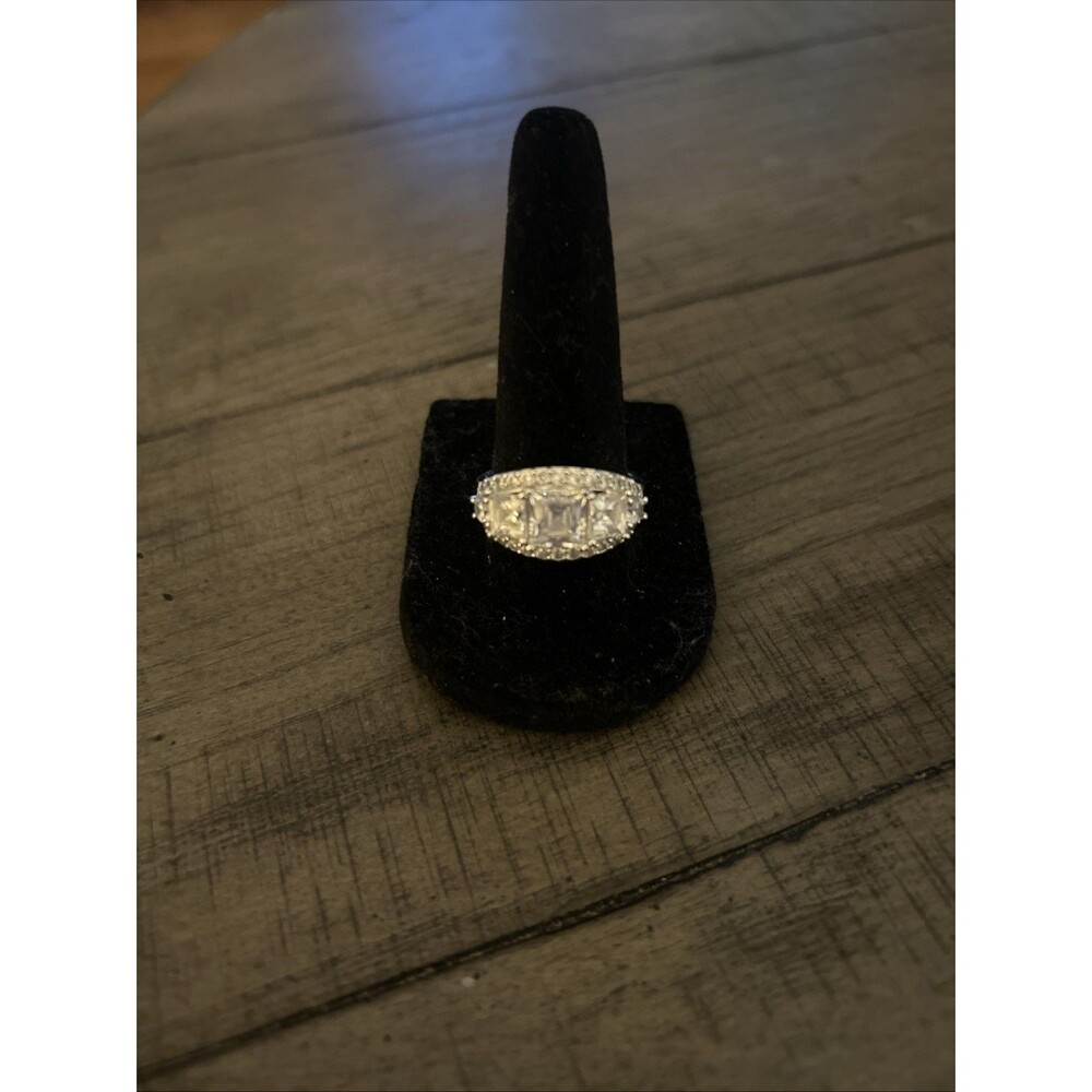 Tycoon Sterling Silver CZ 3 Stone Ring Size 7.75, 7.8g
